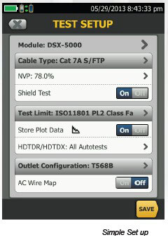 Fluke Networks DSX screenshot test setup