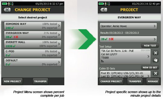 Fluke Networks DSX screenshot project management