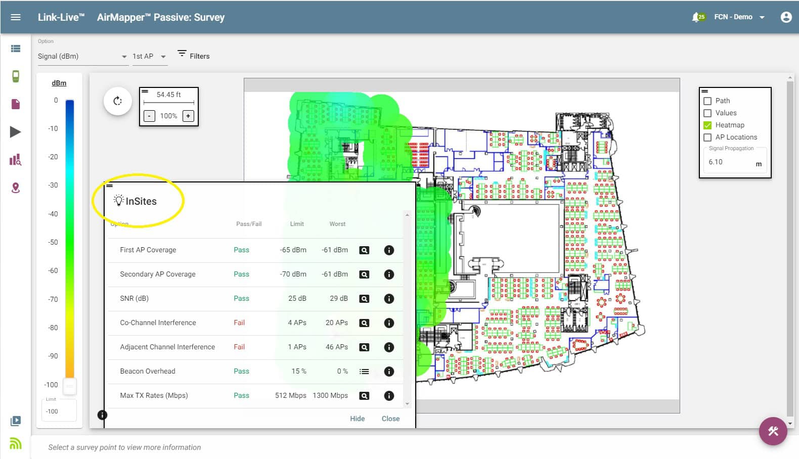 NetAlly survey InSites screenshot in LinkLive