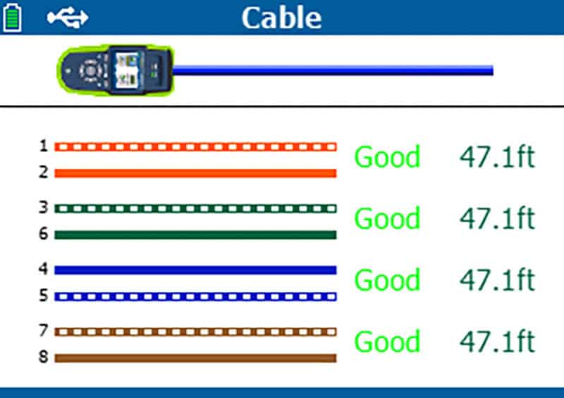 LinkRunner screenshot cable wiremap