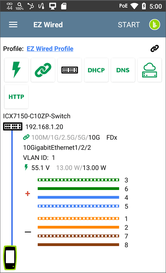 NetAlly LinkRunner AT 1500 wiremap screenshot